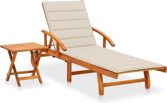 VidaXL Ligbed met tafeltje en kussen massief acaciahout Beige