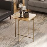 Hanah Home Elegante koffietafel met metalen frame, gouden en natuurlijke afwerking, 46 x 56 x 46 cm, 100% hout, stijlvol en duurzaam design voor moderne woonruimtes