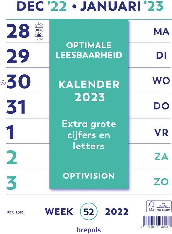 Brepols Optivision Wandkalender Nederlandstalig 2023