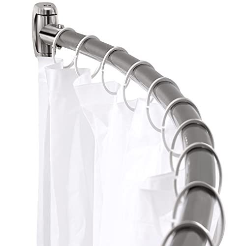 Chrsouly Verstelbare gebogen douchestang, 42-74 inch extra brede douchegordijnstang, roestbestendig, premium roestvrij staal, gebogen douchegordijnstang voor badkamer, moet boren