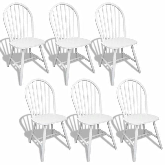 vidaXL Eetkamerstoelen 6 stuks massief rubberwood wit