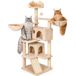 PAITSY Arbre à chat, poteau griffoir pour chat, 1 perchoir, 2 niches, 1 hamac, balles, colonnes en sisal, peluche, tour à plusieurs niveaux, hauteur 165 cm, beige.