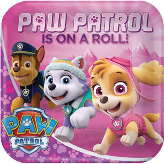 Paw Patrol™ Roze Borden - 8 stuks - Feestdecoratie
