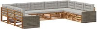 vidaXL - Hoek loungeset - 9 zitplekken - Naturel en lichtgrijs - Massief Acacia Hout