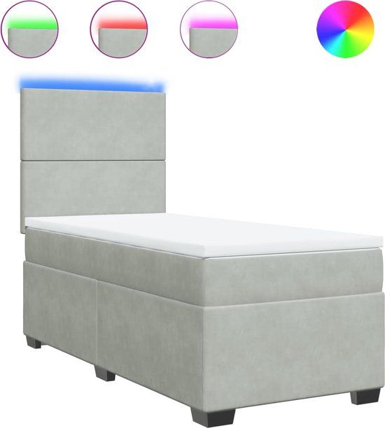 vidaXL Boxspring bed met matras - fluweel - lichtgrijs - 100x200 cm
