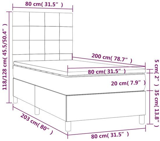 vidaXL Boxspring met matras fluweel donkergroen 80x200 cm