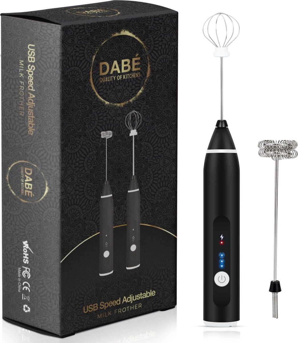 Dabé Elektrische Melkopschuimer - Zwart - USB Oplaadbaar - 3 Snelheden