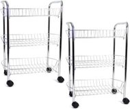 Ger Import Set van 2x stuks verchroomde keuken trolleys met manden op wielen 50 x 26 x 63 cm - Keuken/badkamer rekje van metaal