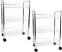 Ger Import Set van 2x stuks verchroomde keuken trolleys met manden op wielen 50 x 26 x 63 cm - Keuken/badkamer rekje van metaal