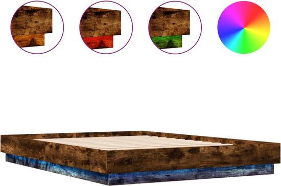 vidaXL Bedframe met LED-verlichting, gerookt eikenkleurig, 160x200 cm