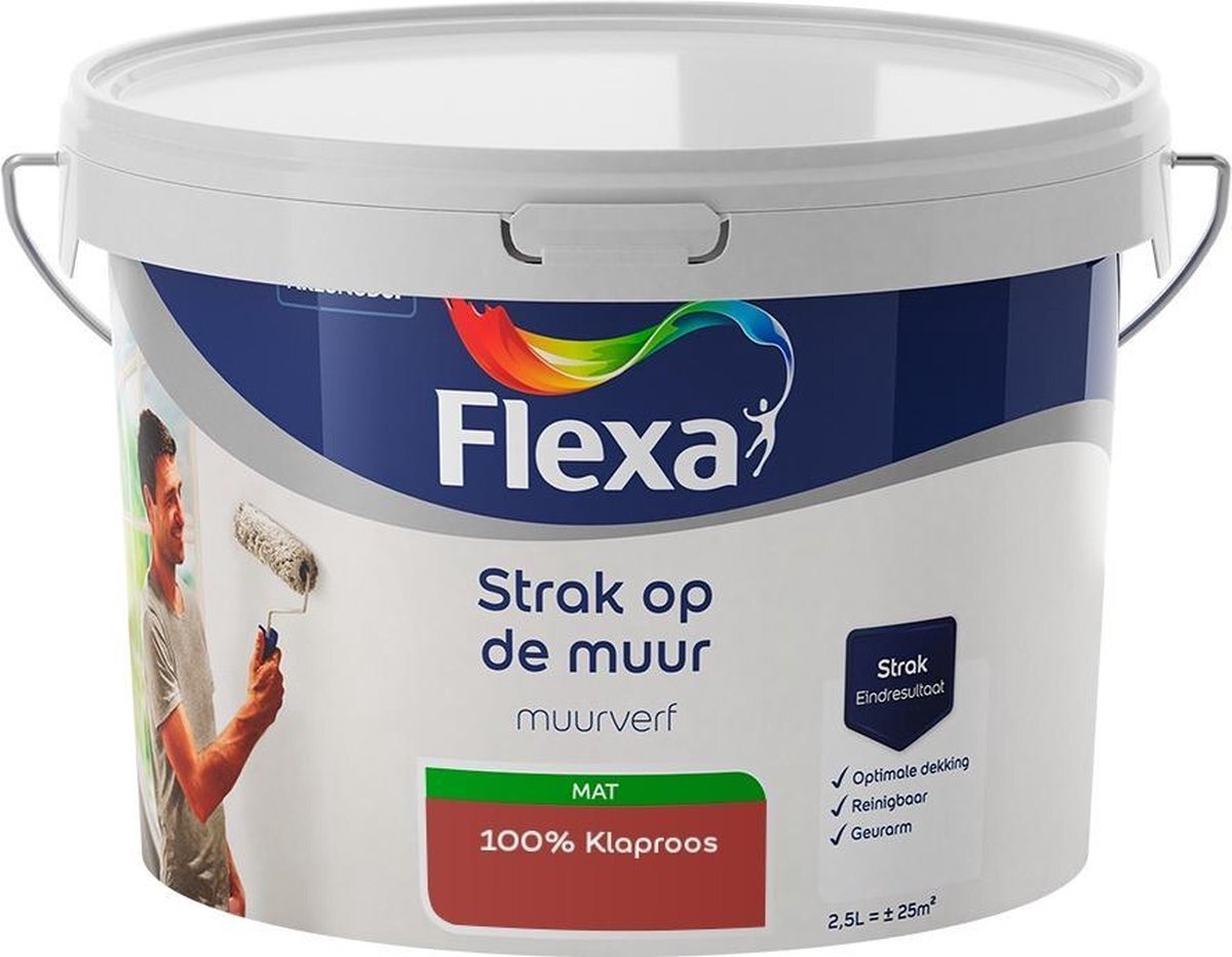 FLEXA - Strak op de muur - Muurverf - Mengcollectie - 100% Klaproos - 2,5 liter