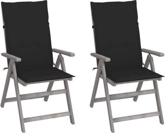 vidaXL Tuinstoelen 2 stuks verstelbaar met kussens massief acaciahout Zwart