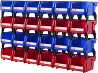 VEVOR Kunststof Opbergbak (5 Inch X 4 Inch X 3 Inch), Hangende Stapelbare Opbergbak, Blauw/Rood, Verpakking Van 24