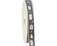Halbach Decoratief lint voor kersthuisjes en kerstbomen antraciet wit 15mm 20m