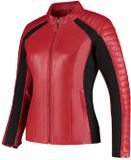Rusty Stitches Donna Dames Motorfiets Leren Jas - Rood/zwart - Maat 42