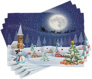 ABAKUHAUS kerstplacemats, winterlandschap, wasbare stof eetkamerdecoratie met keukentafel, digitale print, paars grijs wit