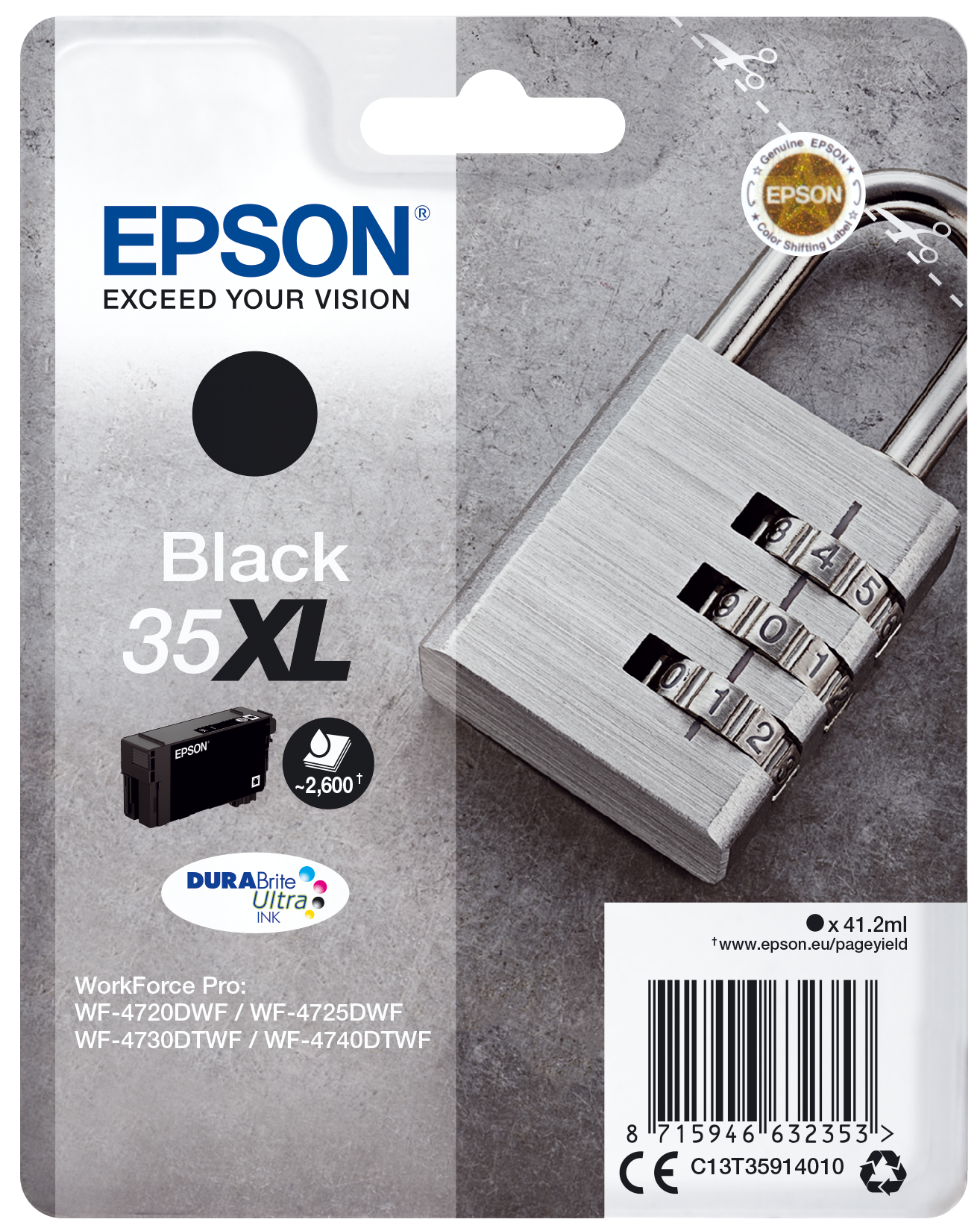 Epson Padlock Singlepack Black 35XL DURABrite Ultra Ink single pack / zwart