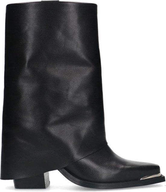 Sacha Dames Zwarte Leren Western Enkellaarsjes met Flap - Maat 40