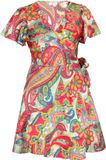 IZIA Wrap Dress V-Neck Short Sleeve Paisley Polyester Green