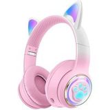ELVANZA Bluetooth-headset met kattenoren, gamingheadset, RGB-verlichting, Bluetooth 5.3 + bedraad, roze