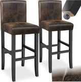 tectake® Set van 2 Barkrukken met Rugleuning - Gestoffeerde Barkruk - Zithoogte 76 cm - Barstoel met Voetsteun - Kruk met Kunstleren Bekleding - Ergonomische Vorm - Barstoelen voor Keuken & Bar - Eetkamerstoelen - Antiek Bruin
