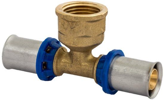 KIRCHHOFF Messing T-stuk - Blanco - 16 mm x 1/2"BI x 16 mm - Persfitting Voor Meerlagen Buis