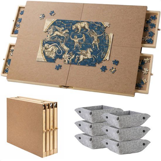 Diydash Inklapbare Puzzeltafel met opbergsysteem - 4 lades - Compact - Voor 1500 stukjes - Hout