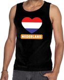 Bellatio Decorations Shoppartners Bv Zwart Nederland hart in vlag singlet/ mouwloos shirt heren - Koningsdag/voetbal kleding S