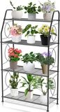 Merkloos / Sans marque 4-Laags Plantenrek Voor Binnen En Buiten Zware Metalen Hoge Plantenstandaards Houderrek Voor Woonkamer Balkon En Tuin Zwart