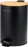 Wan GmbH Poubelle à pédale - Poubelle de cuisine avec seau intérieur - Tri des déchets - Couvercle en bambou à fermeture douce - Capacité de 12 litres - Noir