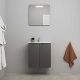 On Line Badkamermeubelset - 60 cm - Bouwpakket - 2 Deuren met Greep - Porseleinen Wastafel - 1 Kraangat - Spiegel met LED-Verlichting - Mat Antraciet