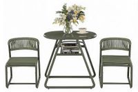 Ensembles de jardin Bistro - Ensemble de jardin 3 pièces pour extérieur - Table ronde 80 cm - 2 chaises - Cadre en métal avec corde PE - Résistant aux intempéries, facile à nettoyer - Vert