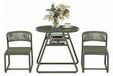 Ensembles de jardin Bistro - Ensemble de jardin 3 pièces pour extérieur - Table ronde 80 cm - 2 chaises - Cadre en métal avec corde PE - Résistant aux intempéries, facile à nettoyer - Vert