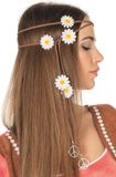 Wilbers & Wilbers Haarband bruin met bloemetjes & peace-tekens