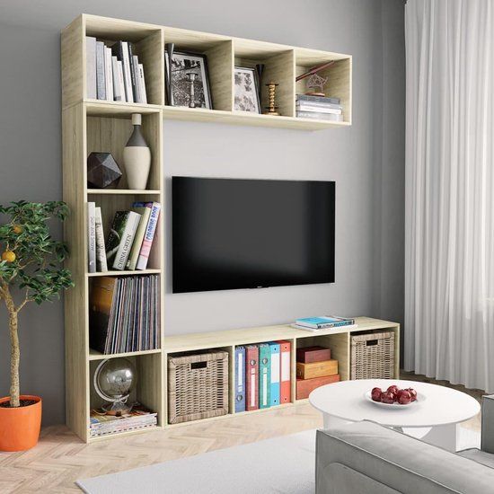 vidaXL 3-delige Boekenkast-/tv-meubelset - 180x30x180 cm - Eikenkleurig
