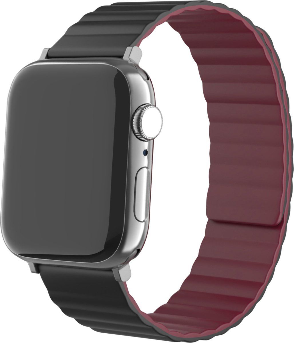 Strap-it Apple Watch magnetisch siliconen bandje - zwart/rood - 38/40/41mm