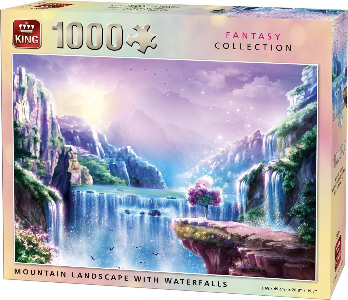 King Puzzel 1000 Stukjes (68 x 49 cm) - Mountain with Waterfalls - Legpuzzel Fantasy