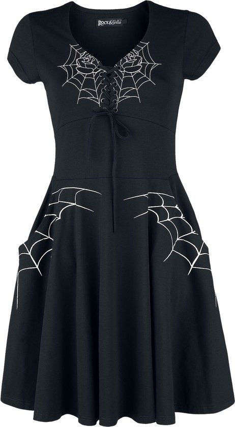 Rockabella Black Widow Dress Dames Mini-jurk - zwart/wit - L