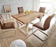 DELIFE Table à manger Edge acacia naturel 200x100 XL acier inoxydable large Live-Edge