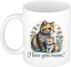 Bellatio Decorations Cadeau koffie/thee mok mama - wit - I love you - poesjes/kat - 300 ml - Moederdag