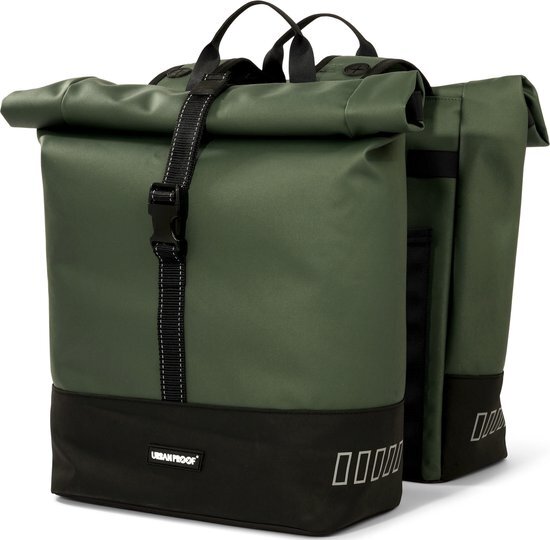 Gerecyclede dubbele fietstas Urban Proof Rolltop 38L 30 x 15 x 42 cm - Groen