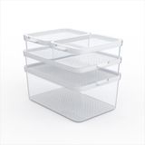 Rotho CAUMA koelkastorganizer set van 4, voedselcontainers voor koelkast, kunststof, wit/transparant, 2 x 1,2 l (18,4 x 13,6 x 6,2 cm), 1 x 2,6 l (27 x 18,4 x 6,2 cm), 1 x 4,65 l (27 x 18,4 x 11,3 cm)