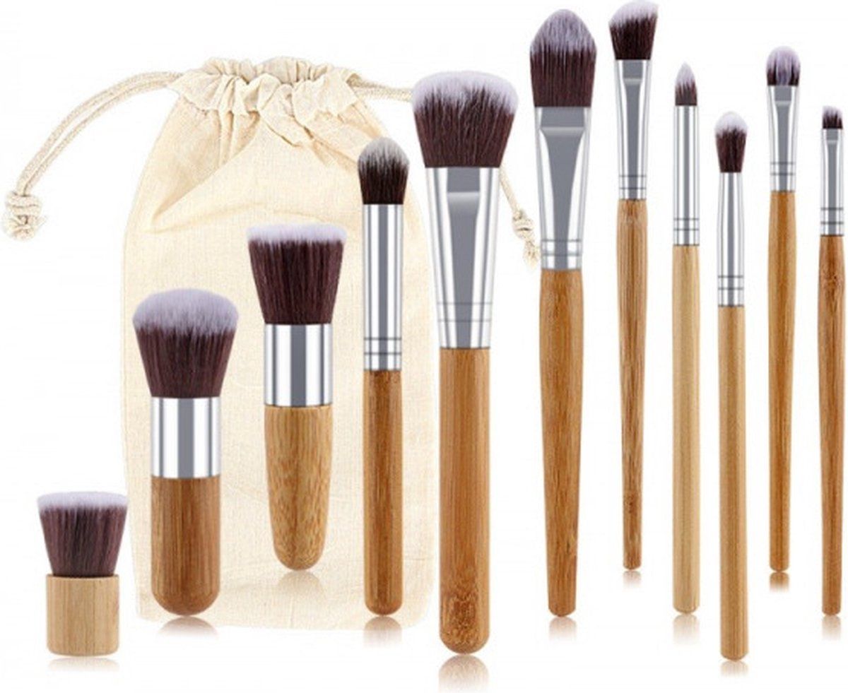 borvat Borvat® 11-delige Professionele Make-up Kwasten Set - Bruin