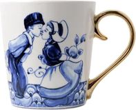 Heinen Delfts Blauw Mok Kissing couple - Goud - Keramiek - 300 ml