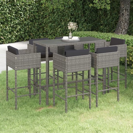 The Living Store Barset - Grijs - PE Rattan - 130 x 60 x 110 cm - Weerbestendig