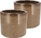 DK Design Brown Glaze Bloempot - 2x - Taupe - D15 x H17 cm