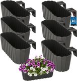 KOTARBAU® 6 st Balkonbak, Bloembak voor Balkon, PVC, 40x15x15 cm, Grijs, Balkonbak met Houder, Plantenbak, Ovaal, Lichtgewicht, Balkondecoratie, Weerbestendig Plantenbak