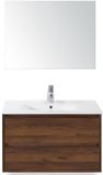 BES LED Dante Badmeubelset 80 cm - Walnoot - Keramische Wastafel Wit Enjoy met Spiegel