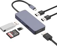 Tymyp USB C-hub, multipoort-adapter, 6-in-1 USB-verdeler compatibel met Air/Pro/iPad/Surface/andere Type-C-apparaten, 4K HDMI, USB 3.0, 2 x USB 2.0, SD/TF 2.0