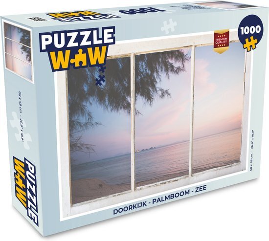 MuchoWow Puzzel Doorkijk - Palmboom - Zee - Legpuzzel - Puzzel 1000 stukjes volwassenen